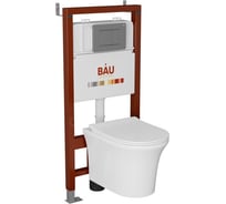 Комплект Bauedge BAU 6 в 1: инсталляция BAU PRO, унитаз подвесной безободковый Bau Spectrum PRO, быстросъемное сиденье микролифт, кнопка смыва Stil Gun Grey, темно-серый металлик Q111300-NP0001-PRO-Q00017