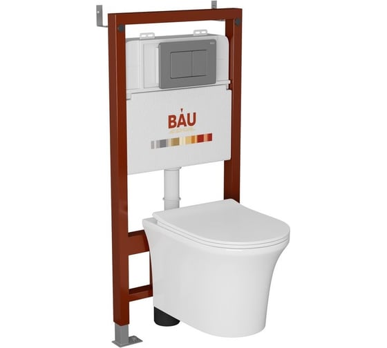 Комплект Bauedge BAU 6 в 1: инсталляция BAU PRO, унитаз подвесной безободковый Bau Spectrum PRO, быстросъемное сиденье микролифт, кнопка смыва Stil Gun Grey, темно-серый металлик Q111300-NP0001-PRO-Q00017