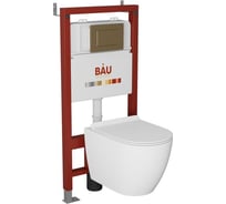 Комплект Bauedge BAU 6 в 1: инсталляция BAU PRO, унитаз подвесной безободковый Bau Dream PRO, сиденье дюропласт микролифт, кнопка смыва BAU Stil для инсталляции, бронза Q111300-NL0001-PRO-Q00012