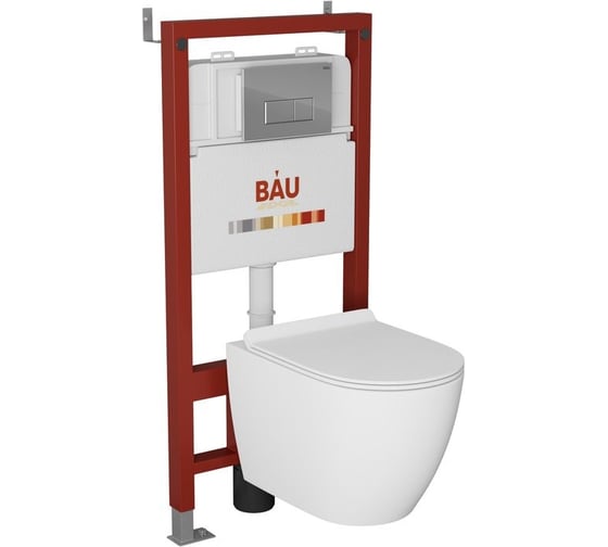 Комплект Bauedge BAU 6 в 1: инсталляция BAU PRO, унитаз подвесной безободковый Bau Dream PRO, сиденье дюропласт микролифт, кнопка смыва BAU Hotel для инсталляциии, хром Q111300-NL0001-PRO-Q00007 1