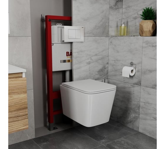 Комплект Bauedge BAU 6 в 1: инсталляция BAU PRO, унитаз подвесной безободковый Bau Stil Hurricane3, сиденье дюропласт микролифт, клавиша BAU Stil, белый глянец Q111300-BS0001-HQ3-Q00001