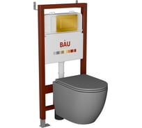 Комплект Bauedge BAU 6 в 1: инсталляция BAU PRO, унитаз подвесной торнадо обратного потока Bau Dream Hurricane-2, сиденье дюропласт микролифт, темно-серый матовый, клавиша BAU Stil, золото Q111300-BL0001-HQ2-DG-Q00013