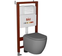 Комплект Bauedge BAU 6 в 1: инсталляция BAU PRO, унитаз подвесной торнадо обратного потока Bau Dream Hurricane-2, сиденье дюропласт микролифт, темно-серый матовый, клавиша из стекла Dream, белая Q111300-BL0001-HQ2-DG-Q00010