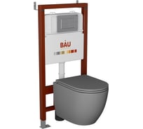 Комплект Bauedge BAU 6 в 1: инсталляция BAU PRO, унитаз подвесной торнадо обратного потока Bau Dream Hurricane-2, сиденье дюропласт микролифт, темно-серый матовый, клавиша BAU Stil антивандальная Q111300-BL0001-HQ2-DG-Q00009