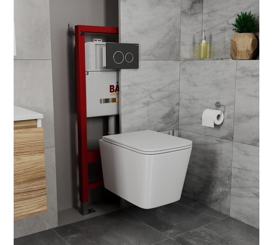 Комплект Bauedge BAU 6 в 1: инсталляция BAU PRO, унитаз подвесной безободковый торнадо обратного потока Bau Stil Hurricane-2, сиденье дюропласт микролифт, кнопка смыва BAU Dreamи, черный матовый Q111300-BS0001-HQ2-Q00005