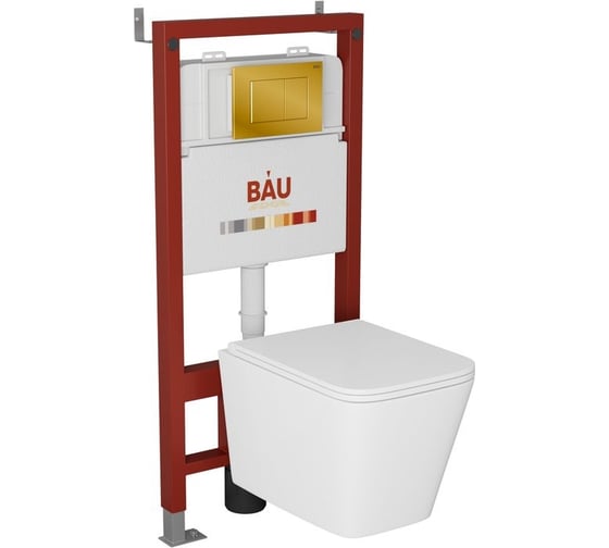 Комплект Bauedge BAU 6 в 1: инсталляция BAU PRO, унитаз подвесной безободковый Bau Stil Hurricane3, сиденье дюропласт микролифт, клавиша BAU Stil, золото Q111300-BS0001-HQ3-Q00013