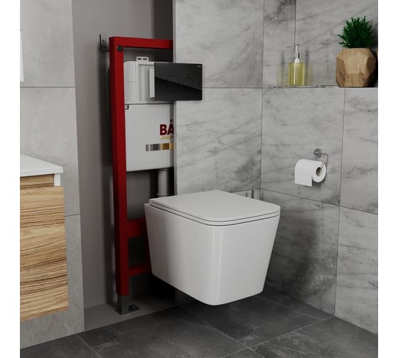 Комплект Bauedge BAU 6 в 1: инсталляция BAU PRO, унитаз подвесной безободковый торнадо обратного потока Bau Stil Hurricane-2, сиденье дюропласт микролифт, кнопка смыва из стекла BAU Dream, черная Q111300-BS0001-HQ2-Q00011