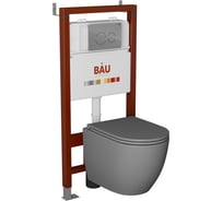 Комплект Bauedge BAU 6 в 1: инсталляция BAU PRO, унитаз подвесной торнадо обратного потока Bau Dream Hurricane-2, сиденье дюропласт микролифт, темно-серый матовый, клавиша BAU Dream, хром Q111300-BL0001-HQ2-DG-Q00004