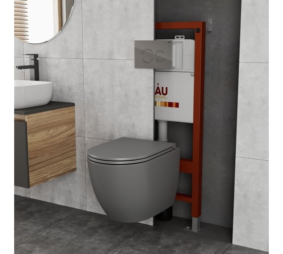 Комплект Bauedge BAU 6 в 1: инсталляция BAU PRO, унитаз подвесной торнадо обратного потока Bau Dream Hurricane-2, сиденье дюропласт микролифт, темно-серый матовый, клавиша BAU Dream, хром Q111300-BL0001-HQ2-DG-Q00004