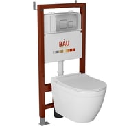 Комплект Bauedge BAU 6 в 1: инсталляция BAU PRO, унитаз подвесной безободковый Bau Mif PRO, сиденье быстросъемное микролифт, кнопка смыва BAU Soul, хром Q111300-NT0002-PRO-Q00016