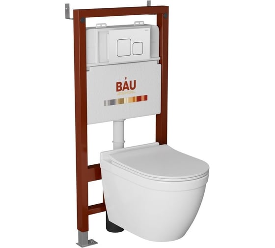 Комплект Bauedge BAU 6 в 1: инсталляция BAU PRO, унитаз подвесной безободковый Bau Mif PRO, сиденье быстросъемное микролифт, кнопка смыва BAU Soul, белая Q111300-NT0002-PRO-Q00014 1