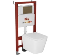 Комплект Bauedge BAU 6 в 1: инсталляция BAU PRO, унитаз подвесной безободковый торнадо обратного потока Bau Stil Hurricane-2, сиденье дюропласт микролифт, кнопка смыва BAU Stil, бронза Q111300-BS0001-HQ2-Q00012