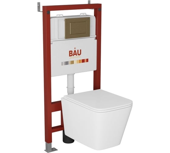 Комплект Bauedge BAU 6 в 1: инсталляция BAU PRO, унитаз подвесной безободковый торнадо обратного потока Bau Stil Hurricane-2, сиденье дюропласт микролифт, кнопка смыва BAU Stil, бронза Q111300-BS0001-HQ2-Q00012