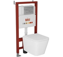 Комплект Bauedge BAU 6 в 1: инсталляция BAU PRO, унитаз подвесной безободковый торнадо обратного потока Bau Stil Hurricane-2, сиденье дюропласт микролифт, кнопка смыва BAU Soul, хром Q111300-BS0001-HQ2-Q00016