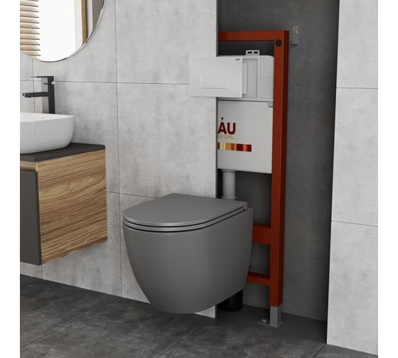 Комплект Bauedge BAU 6 в 1: инсталляция BAU PRO, унитаз подвесной торнадо обратного потока Bau Dream Hurricane-2, сиденье дюропласт микролифт, темно-серый матовый, клавиша BAU Hotel, белый глянец Q111300-BL0001-HQ2-DG-Q00006