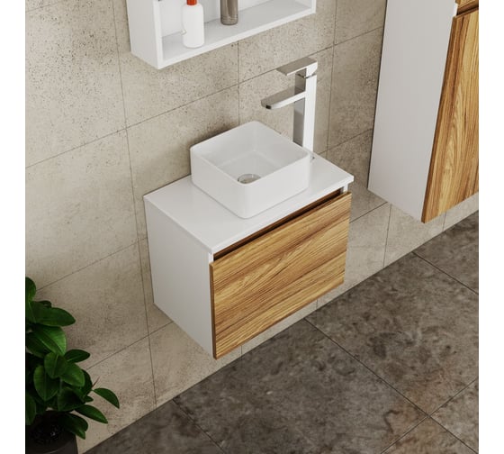 Комплект для ванной Bauedge 3 предмета (тумба Bau Dream Blackwood 50, раковина BAU Mini 24x24, смеситель для раковины высокий Hotel Still, нержавеющая сталь) BD1531