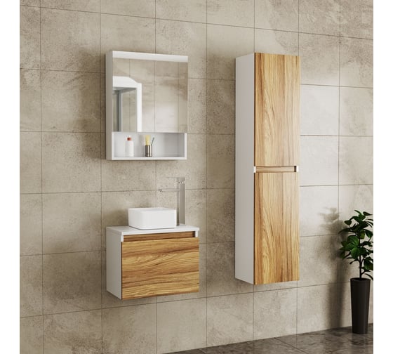Комплект для ванной Bauedge 3 предмета (тумба Bau Dream Blackwood 50, раковина BAU Mini 24x24, смеситель для раковины высокий Hotel Still, нержавеющая сталь) BD1531