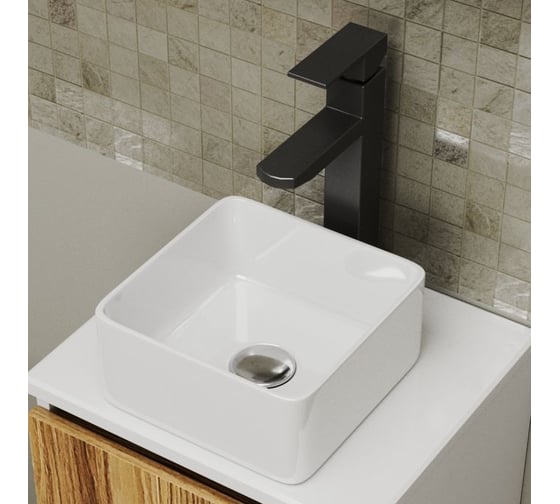 Комплект для ванной Bauedge 3 предмета (тумба Bau Dream Blackwood 50, раковина BAU Mini 24x24, смеситель для раковины высокий Hotel Black, черный) BD1530