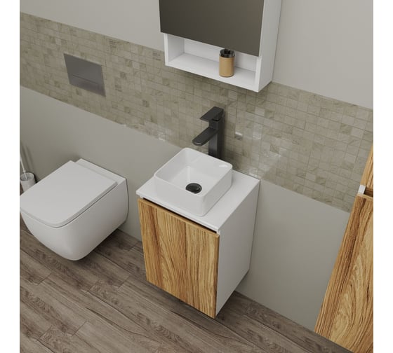 Комплект для ванной Bauedge 3 предмета (тумба Bau Dream Blackwood 40, раковина BAU Mini 24x24, смеситель для раковины высокий Hotel Black, черный) BD1518