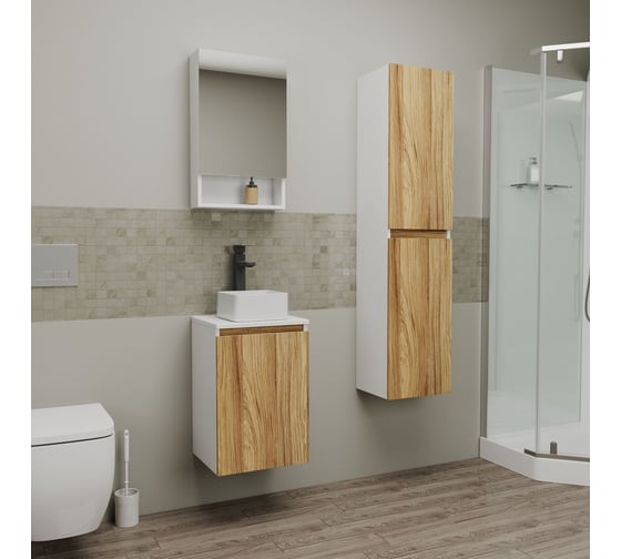 Комплект для ванной Bauedge 3 предмета (тумба Bau Dream Blackwood 40, раковина BAU Mini 24x24, смеситель для раковины высокий Hotel Black, черный) BD1518