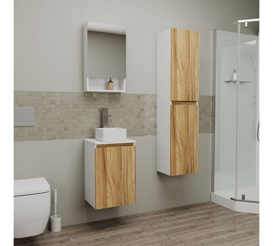 Комплект для ванной Bauedge 3 предмета (тумба Bau Dream Blackwood 40, раковина BAU Mini 24x24, смеситель для раковины Potato Hotel, хром) BD1145