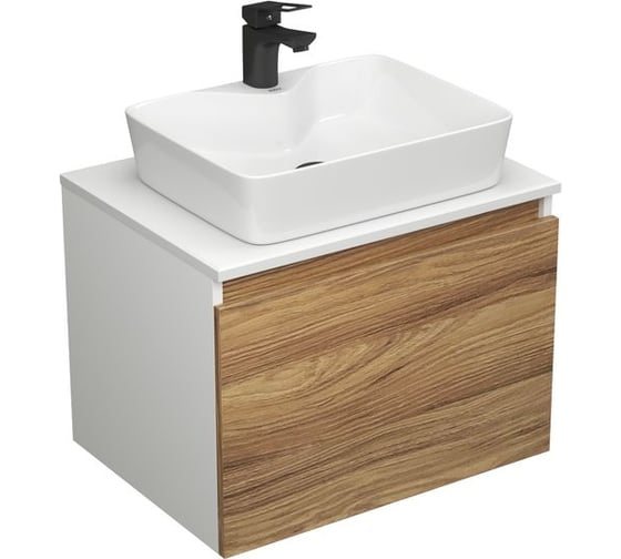 Комплект для ванной Bauedge 3 предмета (тумба Bau Dream Blackwood 60 + раковина BAU Cerama 48x37, с отверстием под смеситель, белая, смеситель Cerama Black) BD2344 1