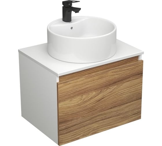 Комплект для ванной Bauedge 3 предмета (тумба Bau Dream Blackwood 60 + раковина BAU Element D40, с отверстием под смеситель, белая, смеситель Cerama Black) BD2342 1