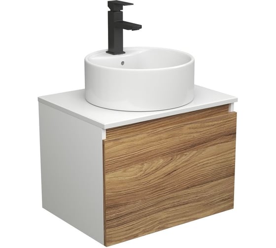 Комплект для ванной Bauedge 3 предмета (тумба Bau Dream Blackwood 60 + раковина BAU Element D40, с отверстием под смеситель, белая, смеситель Hotel Black) BD1851 1