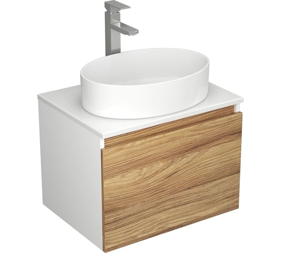 Комплект для ванной Bauedge 3 предмета (тумба Bau Dream Blackwood 60, раковина BAU Nimb 50x36, смеситель для раковины высокий Hotel Still, нержавеющая сталь) BD1555
