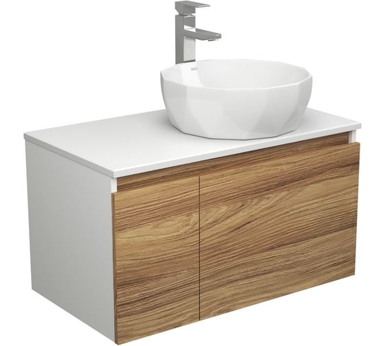 Комплект для ванной Bauedge 3 предмета (тумба Bau Dream Blackwood 80 + раковина на столешницу BAU Diamond D40, белая, смеситель высокий Hotel Still) BD1830
