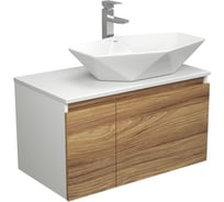 Комплект для ванной Bauedge 3 предмета (тумба Bau Dream Blackwood 80 + раковина на столешницу BAU Crystal 64x40, белая, смеситель высокий Hotel Still) BD1840