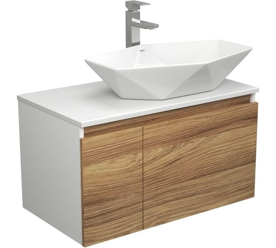 Комплект для ванной Bauedge 3 предмета (тумба Bau Dream Blackwood 80 + раковина на столешницу BAU Crystal 64x40, белая, смеситель высокий Hotel Still) BD1840 1