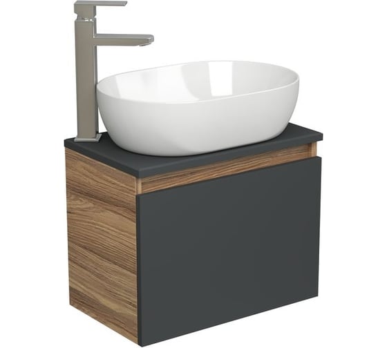 Комплект для ванной Bauedge 3 предмета (тумба подвесная Bau Blackwood 50 графит + раковина BAU 48x34, смеситель высокий Hotel Still, нерж. сталь) BD2632 1
