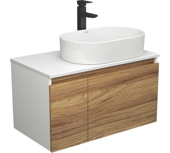 Комплект для ванной Bauedge 3 предмета (тумба Bau Dream Blackwood 80 + раковина овальная BAU Nimb 56x36, белая, смеситель высокий Hotel Black) BD1791 1