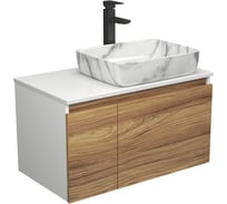 Комплект для ванной Bauedge 3 предмета (тумба Bau Dream Blackwood 80 + раковина BAU Hotel 51x39, мрамор, смеситель высокий Hotel Black) BD1801
