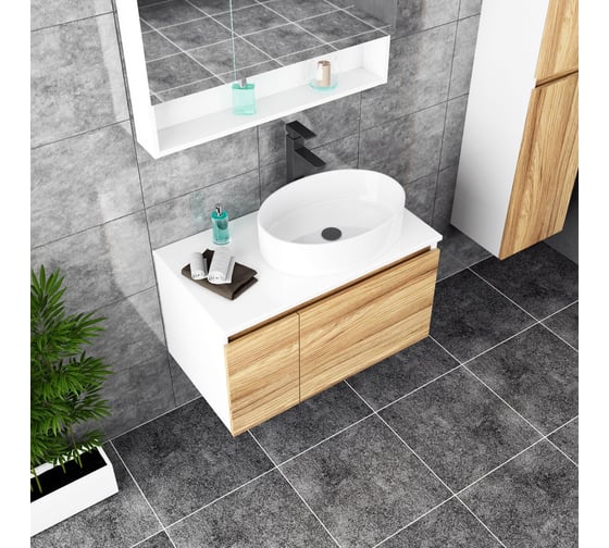 Комплект для ванной Bauedge 3 предмета (тумба Bau Dream Blackwood 80, раковина BAU Nimb 50x36, смеситель для раковины высокий Hotel Black, черный) BD1578 1
