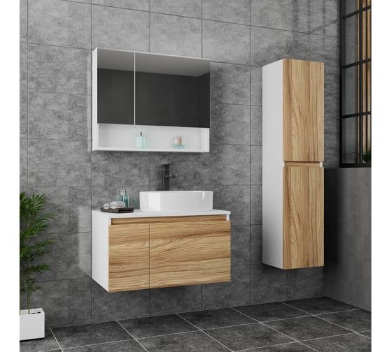 Комплект для ванной Bauedge 3 предмета (тумба Bau Dream Blackwood 80, раковина BAU Nimb 50x36, смеситель для раковины высокий Hotel Black, черный) BD1578