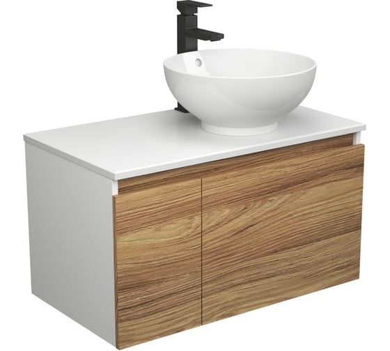 Комплект для ванной Bauedge 3 предмета (тумба Bau Dream Blackwood 80 + раковина чаша BAU Dream D41, белая, смеситель высокий Hotel Black) BD1741
