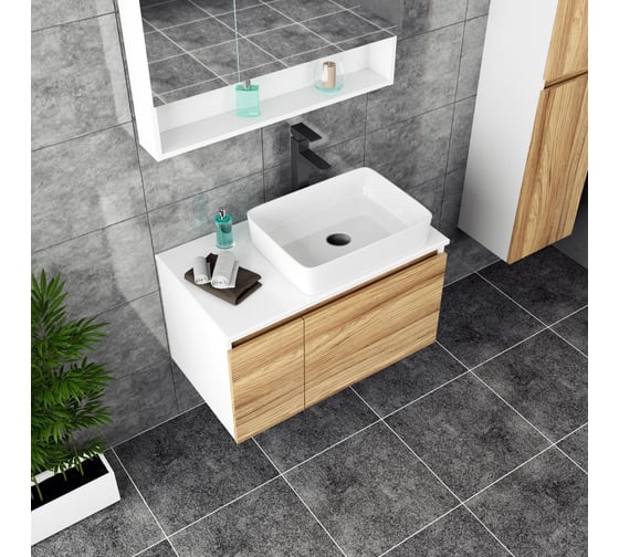 Комплект для ванной Bauedge 3 предмета (тумба Bau Dream Blackwood 80, раковина BAU Hotel 48x37, смеситель для раковины высокий Hotel Black, черный) BD1566 1