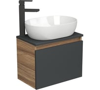 Комплект для ванной Bauedge 3 предмета (тумба подвесная Bau Blackwood 50 графит + раковина BAU 48x34, смеситель высокий Hotel Black, черный) BD2633
