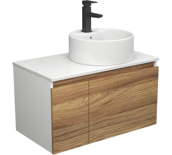 Комплект для ванной Bauedge 3 предмета (тумба Bau Dream Blackwood 80 + раковина BAU Element D40, с отверстием под смеситель, белая, смеситель Hotel Black) BD1879 1