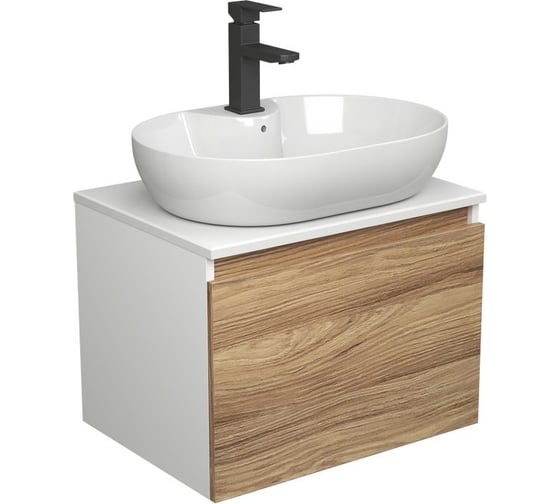 Комплект для ванной Bauedge 3 предмета (тумба подвесная Bau Blackwood 60 + раковина BAU 60x42, с отв. под см-ль, смеситель Hotel Black, черный) BD2530 1