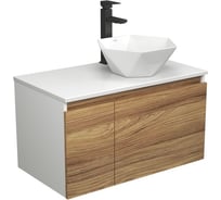 Комплект для ванной Bauedge 3 предмета (тумба Bau Dream Blackwood 80 + раковина на столешницу BAU Crystal 40x40, белая, смеситель высокий Hotel Black) BD1821