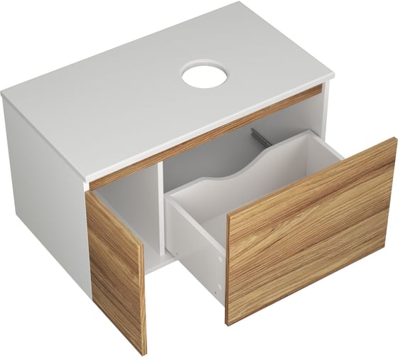Комплект для ванной Bauedge 3 предмета (тумба Bau Dream Blackwood 80 + раковина на столешницу BAU Crystal 40x40, белая, смеситель высокий Hotel Black) BD1821