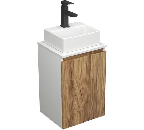 Комплект для ванной Bauedge 3 предмета (тумба под раковину Bau Blackwood 40 + раковина BAU 33x28, смеситель Hotel Black, черный) BD2389 1
