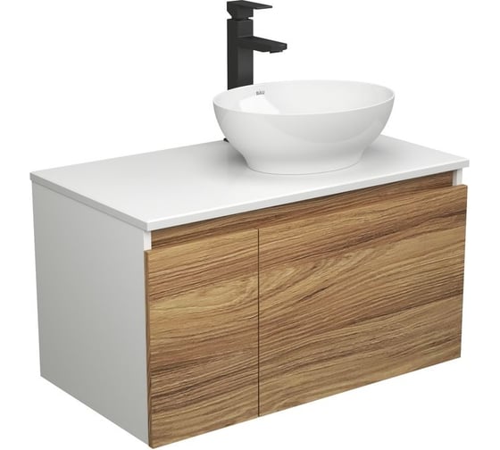 Комплект для ванной Bauedge 3 предмета (тумба Bau Dream Blackwood 80 + раковина овальная BAU Nimb 41x33, белая, смеситель высокий Hotel Black) BD1811 1