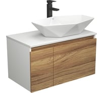 Комплект для ванной Bauedge 3 предмета (тумба Bau Dream Blackwood 80 + раковина на столешницу BAU Crystal 64x40, белая, смеситель высокий Hotel Black) BD1841