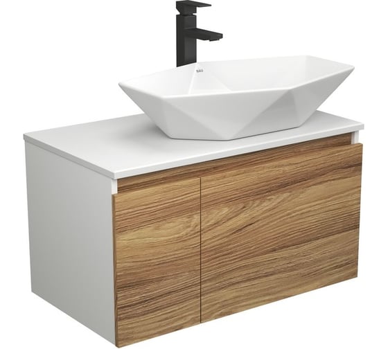Комплект для ванной Bauedge 3 предмета (тумба Bau Dream Blackwood 80 + раковина на столешницу BAU Crystal 64x40, белая, смеситель высокий Hotel Black) BD1841 1