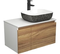 Комплект для ванной Bauedge 3 предмета (тумба Bau Dream Blackwood 80 + раковина BAU Stil Black White 50x40, белая/черная, смеситель высокий Hotel Black) BD1771