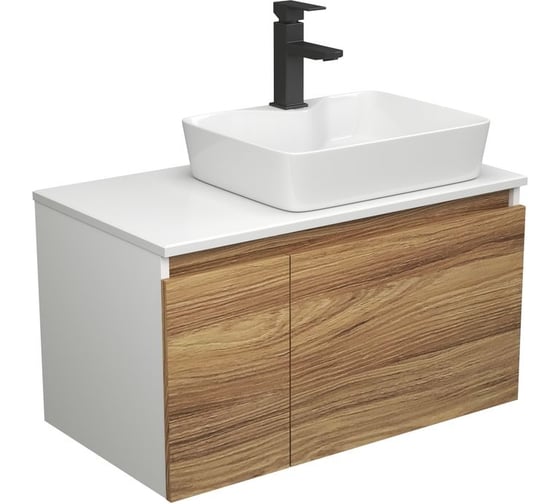 Комплект для ванной Bauedge 3 предмета (тумба Bau Dream Blackwood 80 + раковина BAU Cerama 48x37, с отверстием под смеситель, белая, смеситель Hotel Black) BD1893 1